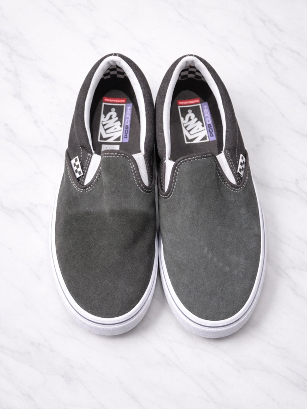 Vans Slip-On Suede Loafers in Charcoal Gray and White